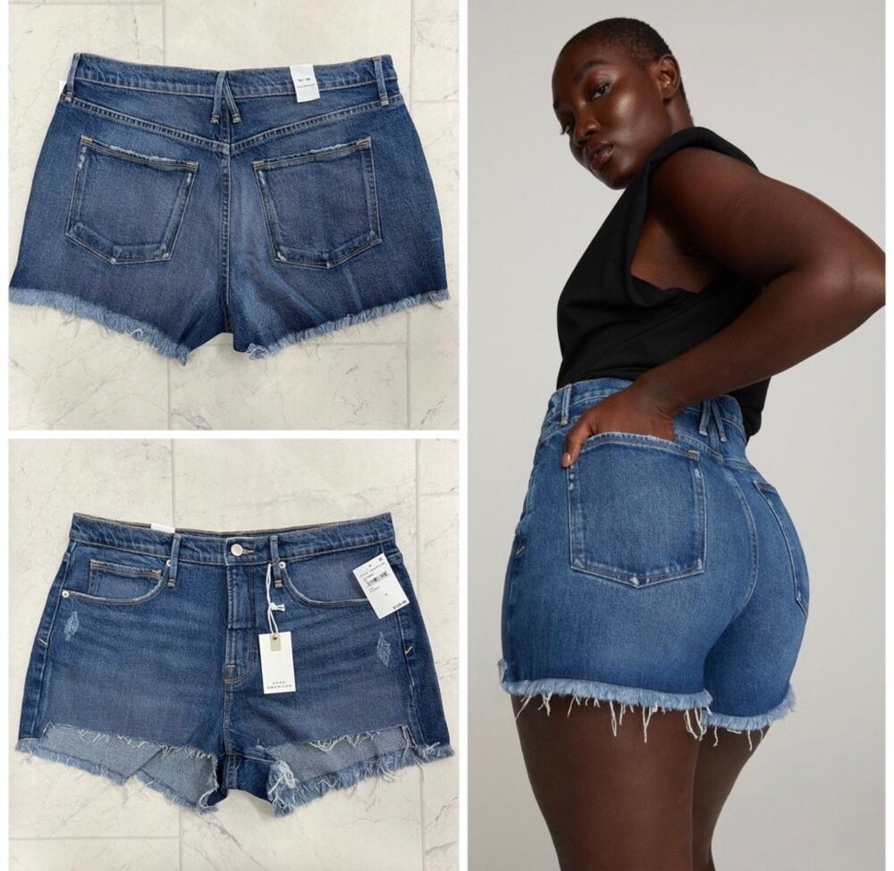 Good American Good 90’s Distressed Cutoff Denim Jean Shorts Size 10 / 30